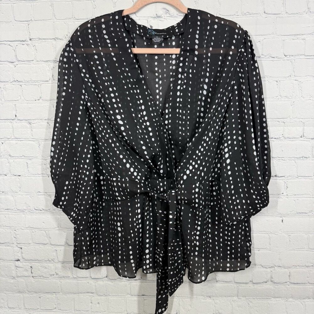 Momentum Sheer Cropped Blouse Women Plus Size 2x Black White Dots Whimsygoth